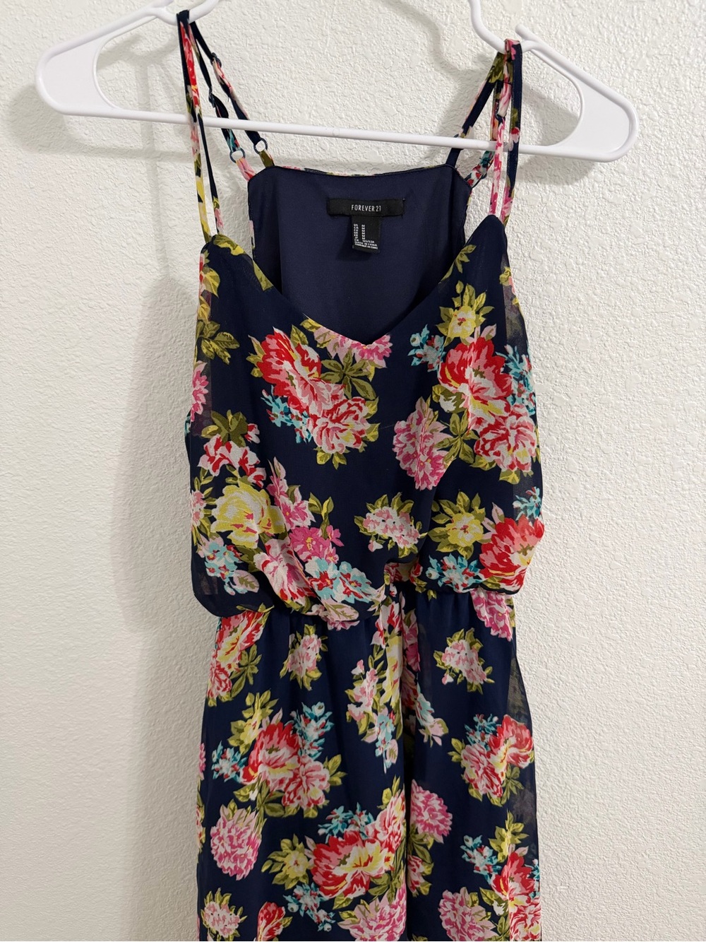 Forever 21 Navy Floral High-Low Dress with Pink and Green Blooms - Picture 2 of 4